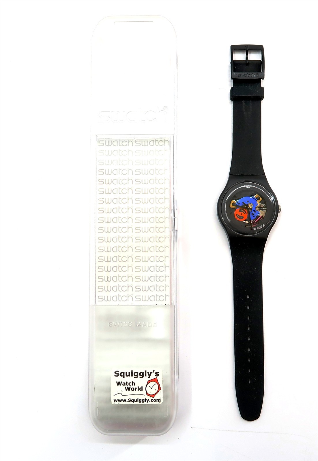 NEW Swatch Watch BLACK LACQUERED SUOB101 with Case & Papers 2012 NEW BATTERY