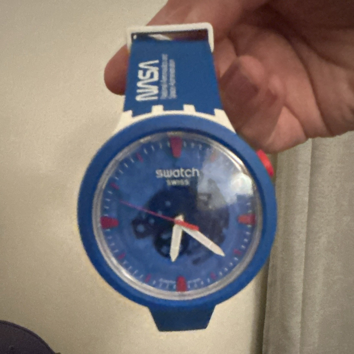 Swatch x NASA Blue Quartz Analog Wristwatch Blue/White Plastic Strap