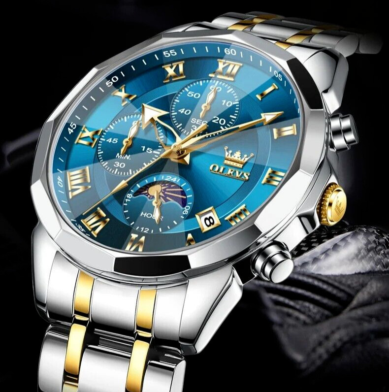 OLEVS Waterproof Watch Men’s Quartz Luminous Luxury Steel Stainless Men Strap