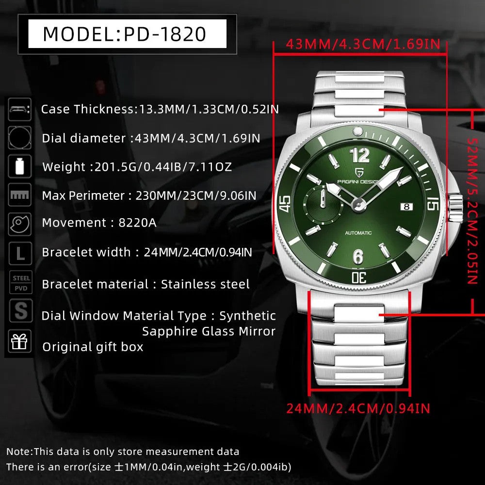 Pagani Design PD-1820 Black Leather Automatic Men’s Watch