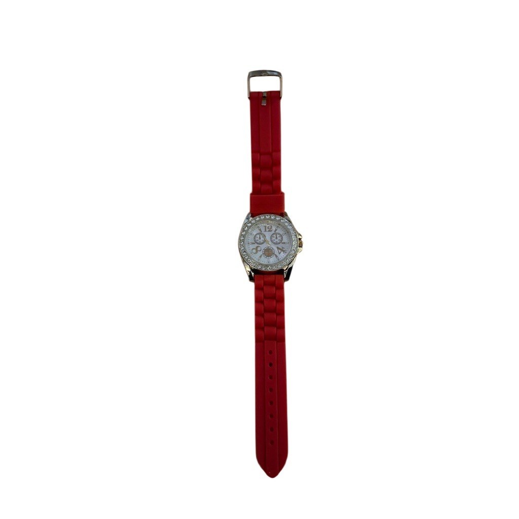 Blekon Women’s Wristwatch Red Strap Gold Tone Rhinestone Bezel Analog
