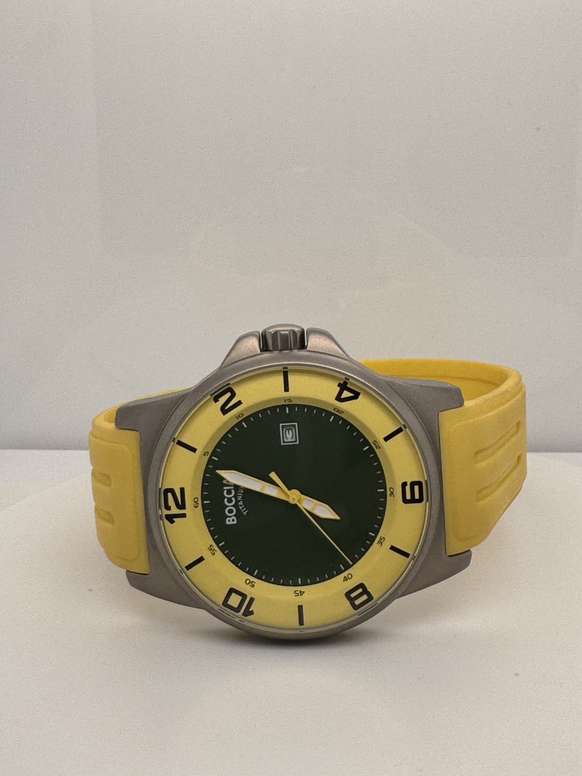 Boccia Titanium Watch Green Dial Yellow Rubber Strap 45MM 3535-29