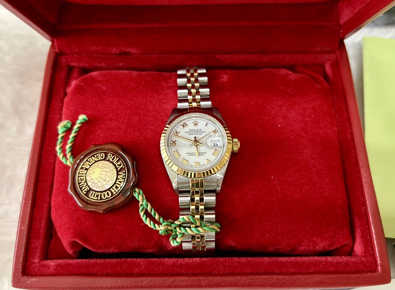 Rolex 79173 Datejust Lady 26mm 18k Gold Two Tone White Roman Dial Yr 2000 6.75in