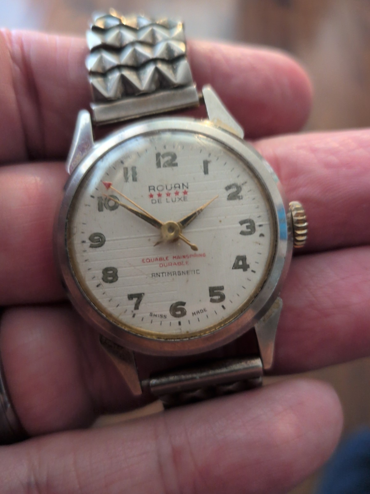 Vintage Rouen De Luxe 5 Star Men’s Watch. Swiss Made 1950s’ Manual Mvmt Working.