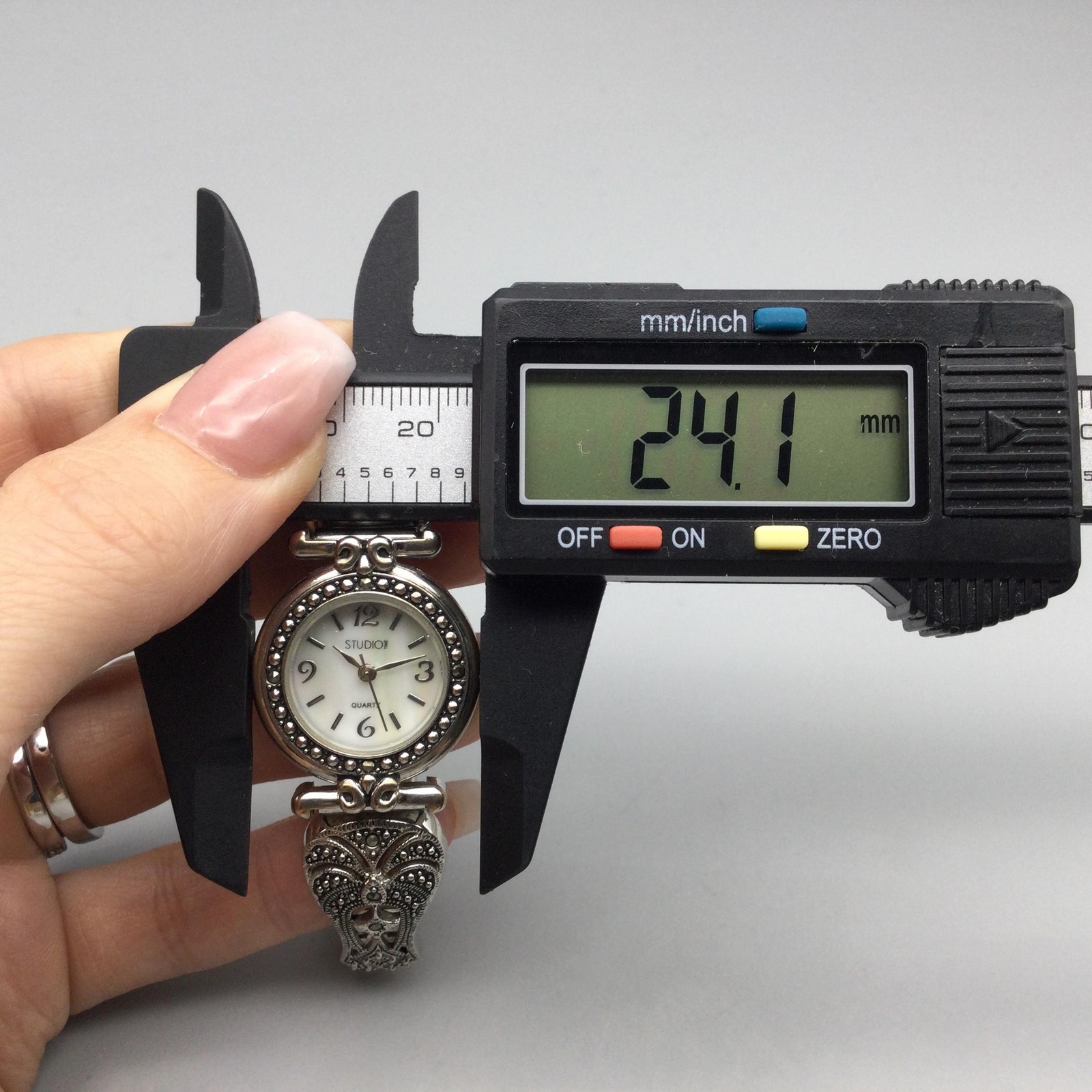 Studio Time Womens Watch 24mm Silver Tone Marcasite MOP Dial New Battery