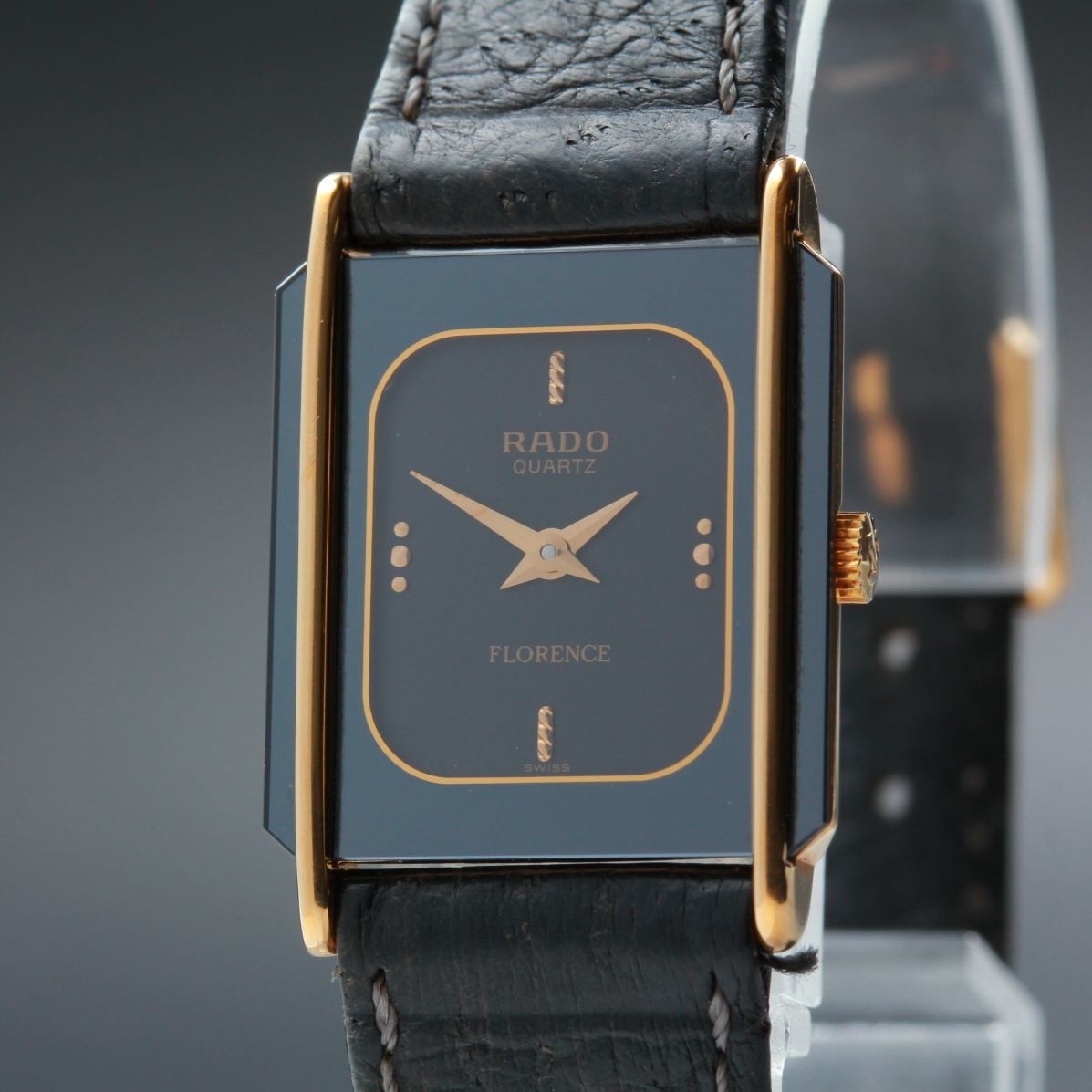 Vintage 90’s RADO Florence 153.3374.2 Quartz Black Gold Flame 19mm Ladies Watch