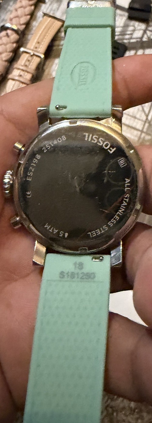Fossil Women’s Quartz Chronograph Date Silver Dial Green Silicone Strap