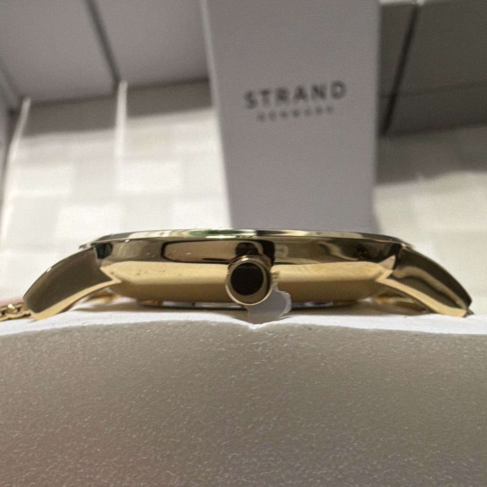 Strand Denmark by Obaku Quartz Analog Watch Green Dial Gold Mesh Band 30m
