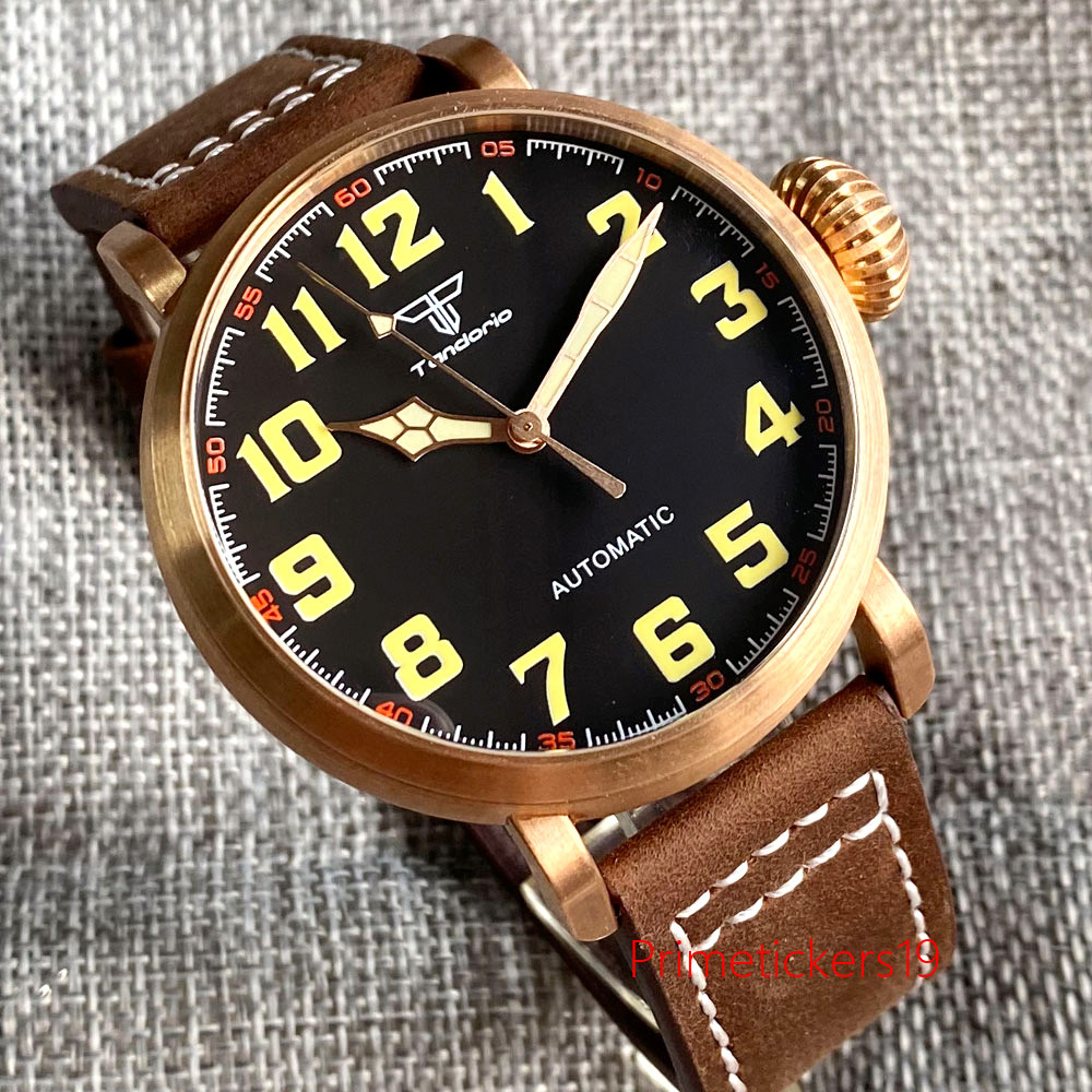 Tandorio 46.5mm Real CUSN8 Big Bronze Automatic Men Watch Sapphire NH35A PT5000