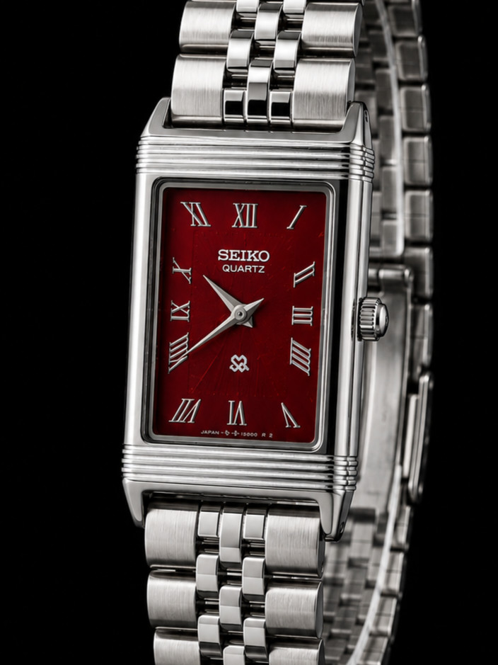 Vintage Seiko Reverso Style Quartz Case Size 28MM Red Face Men’s Wrist Watch