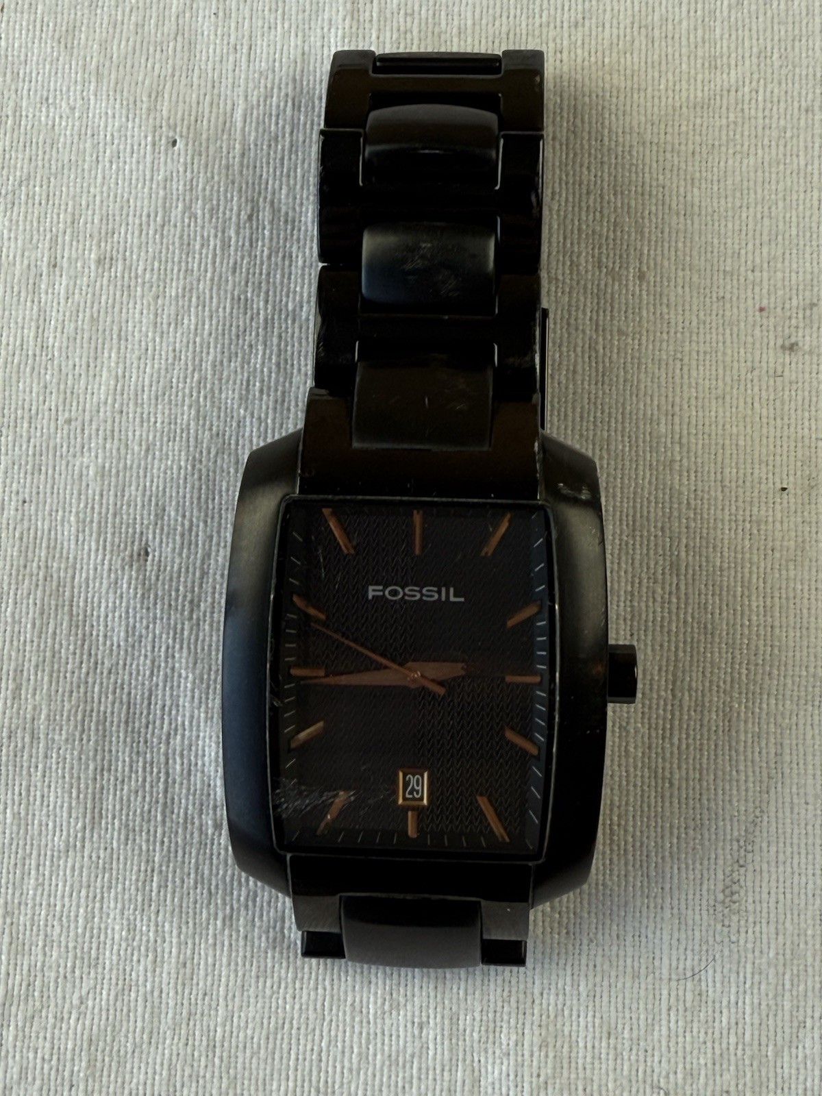 FOSSIL ARKITEKT Watch Men FS-4120 Black Tank Date Stainless NEW BATTERY