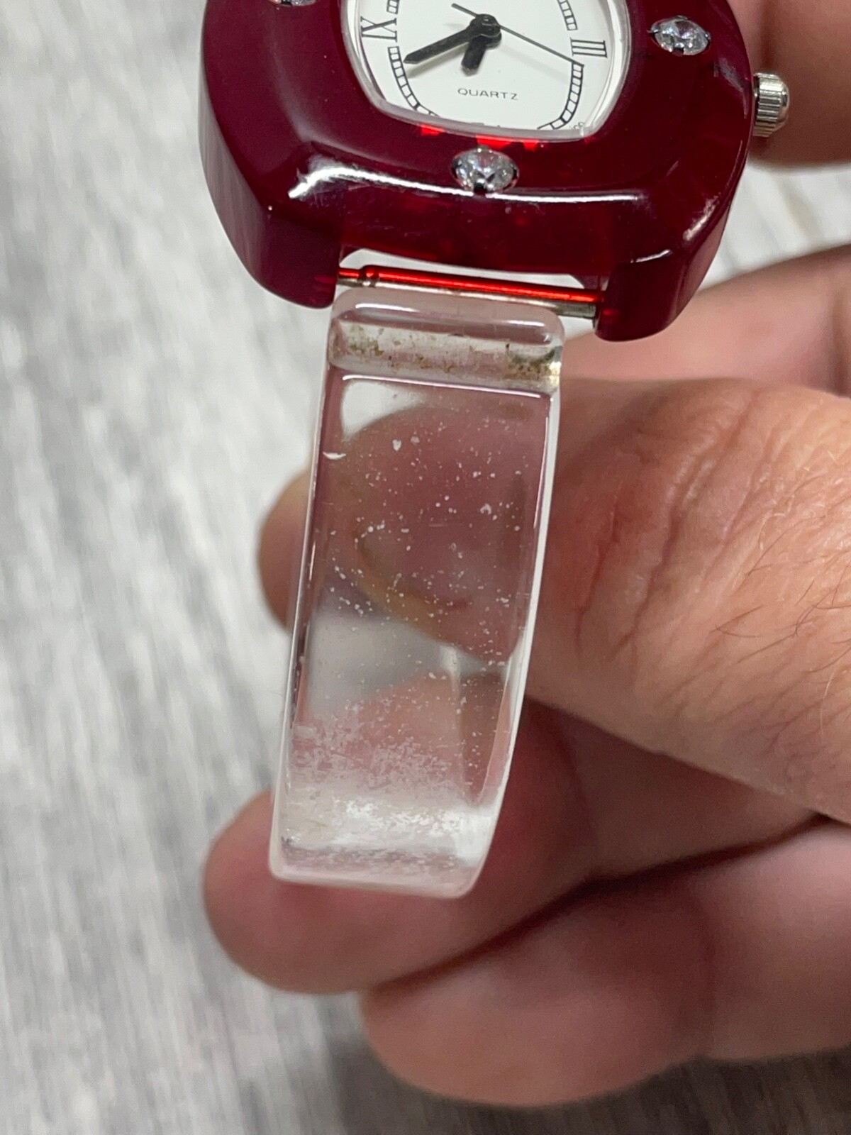 Luna Bianca Watch Clear Lucite Bracelet ITALIAN Red Face New Battery