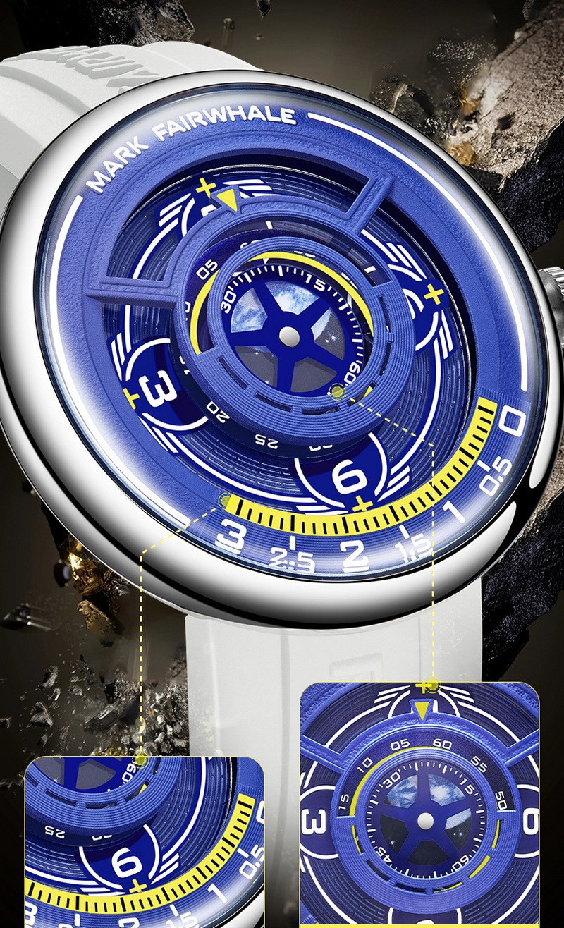 MARK FAIRWHALE Men’s Rotatable Earth Timing Disk Motion Trail Quartz Wristwatch