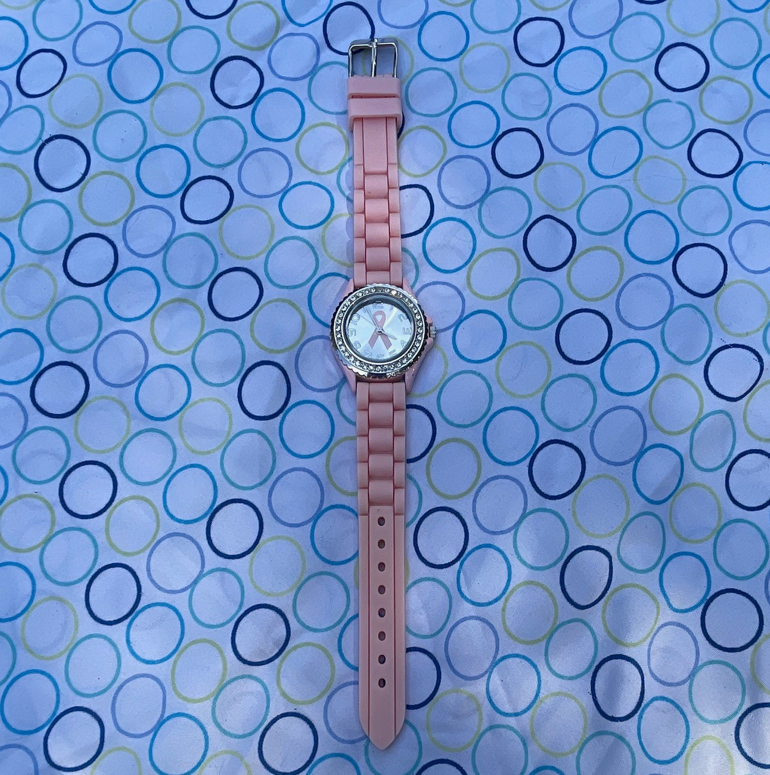 Geneva Platinum Women’s Quartz Analog Awareness breast cancer Rhinestone Pink