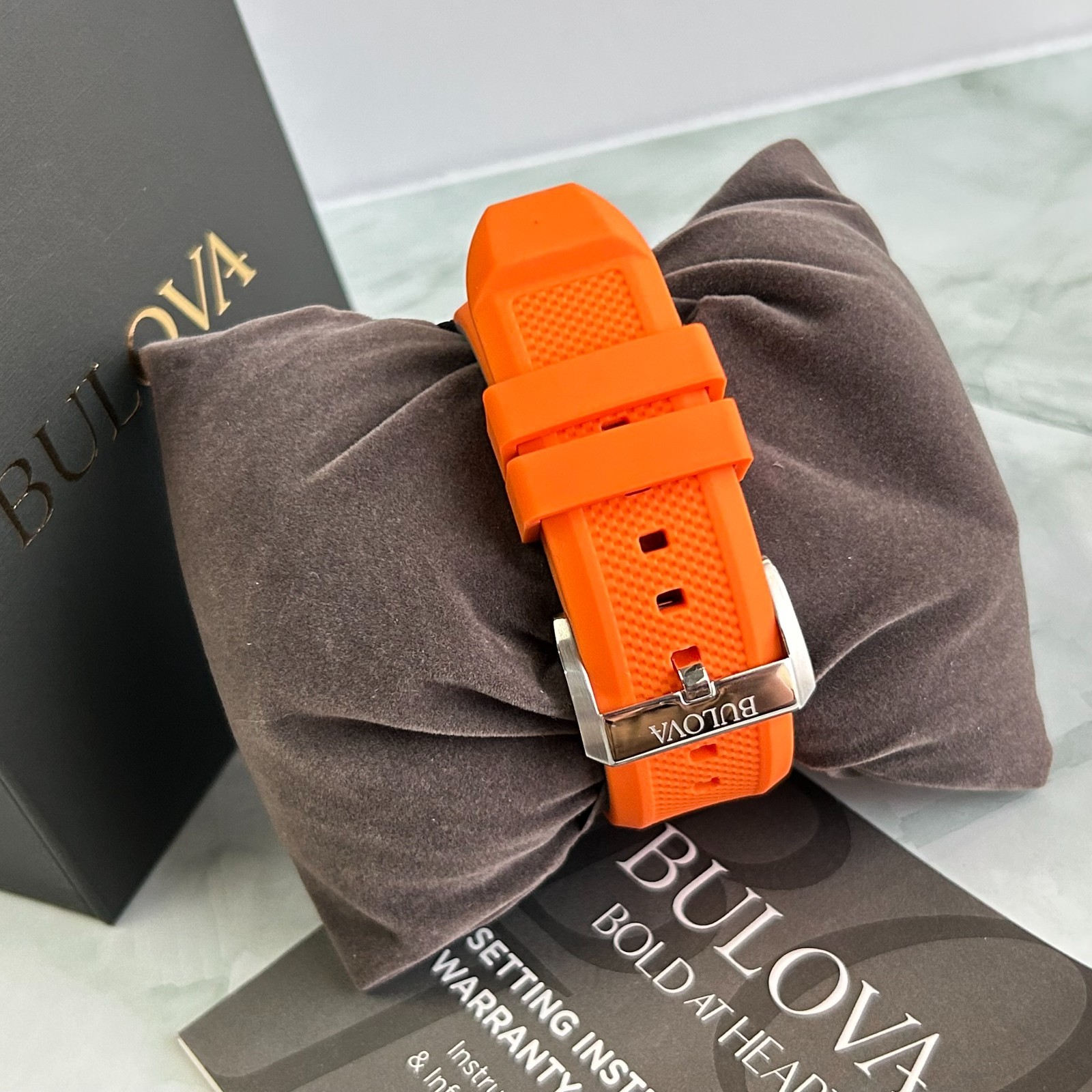Bulova Marine Star 98A226 White Dial Orange Rubber Strap Men Automatic Watch45MM