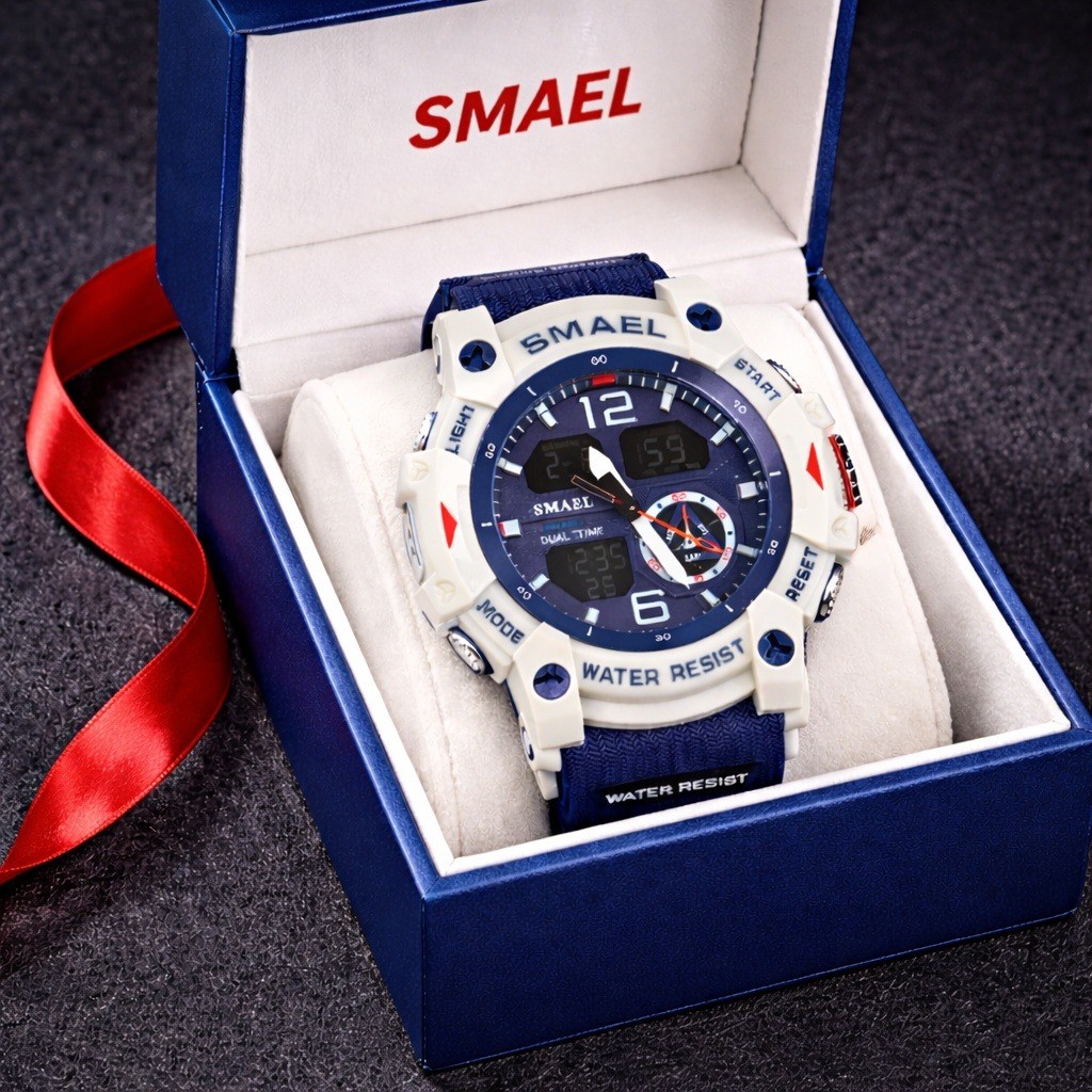 Watch Men Smael Blue & Gray Military Waterproof Stopwatch