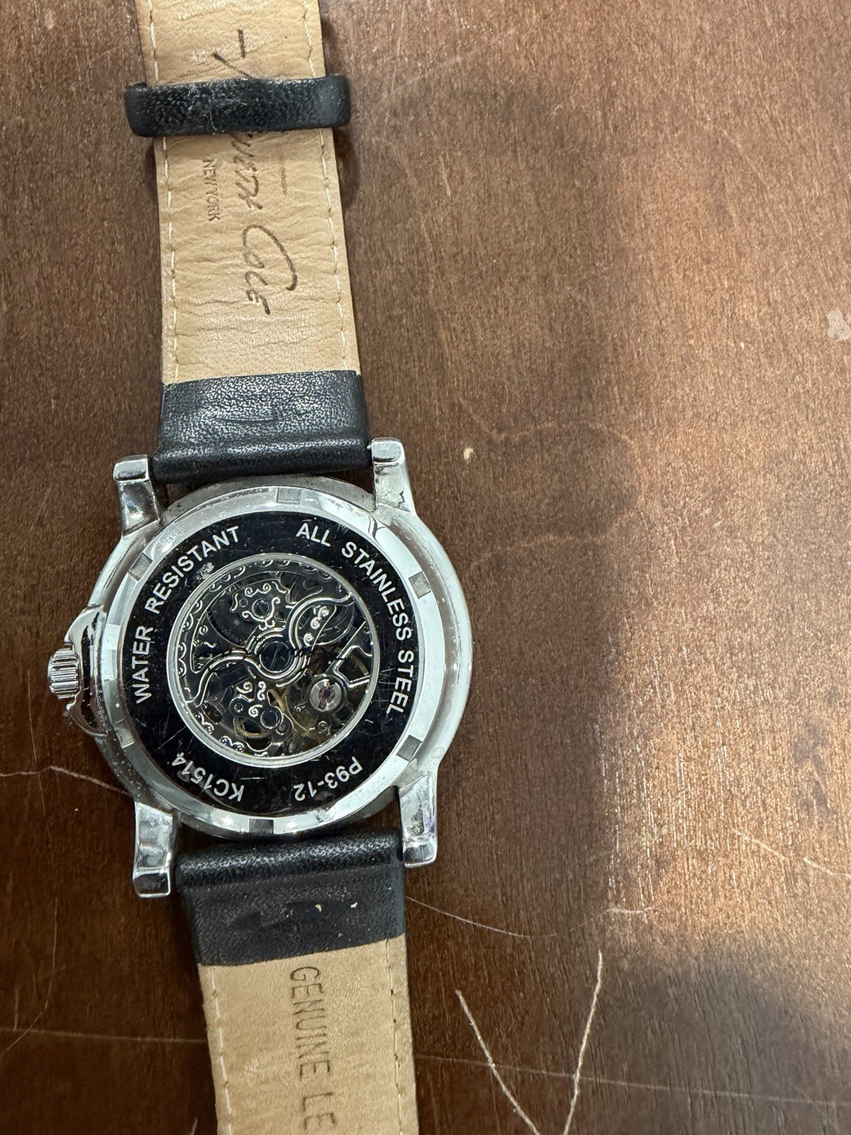 Kenneth Cole Men’s Automatic Skeleton Dial Watch 40mm Steel Black Leather