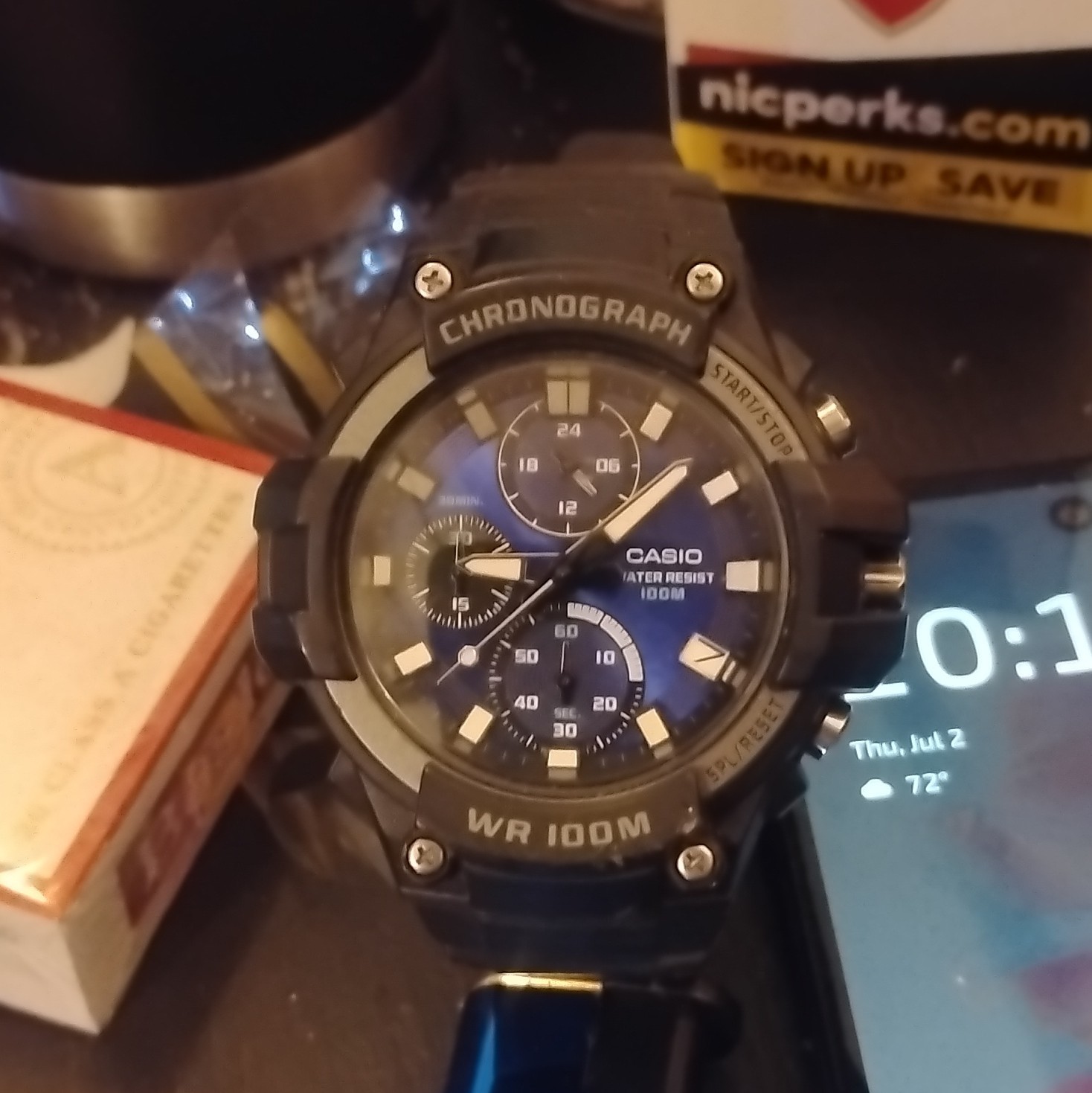 Casio Chronograph Men’s Quartz Watch Blue/Black Dial 100m WR Resin 44-47mm