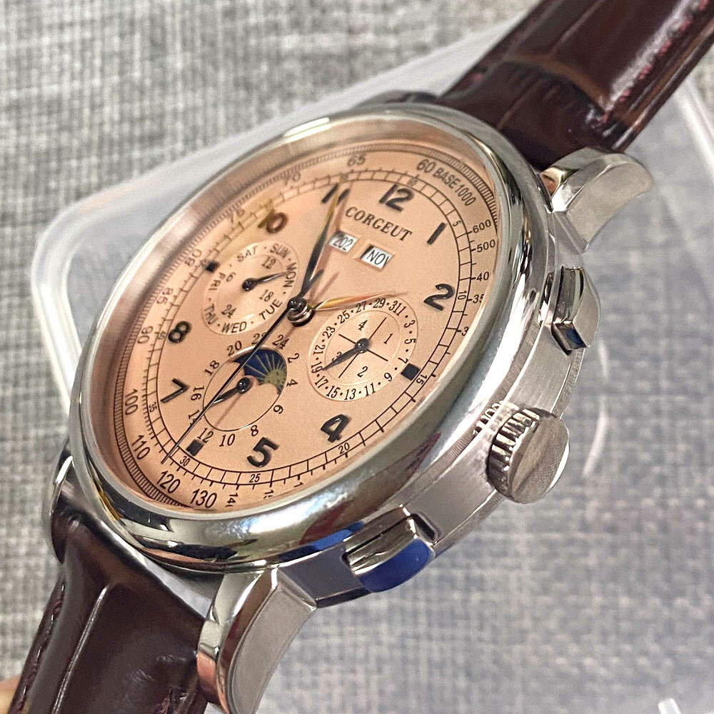 42mm corgeut sterile pink dial day multifunction Sea-gull automatic mens watch