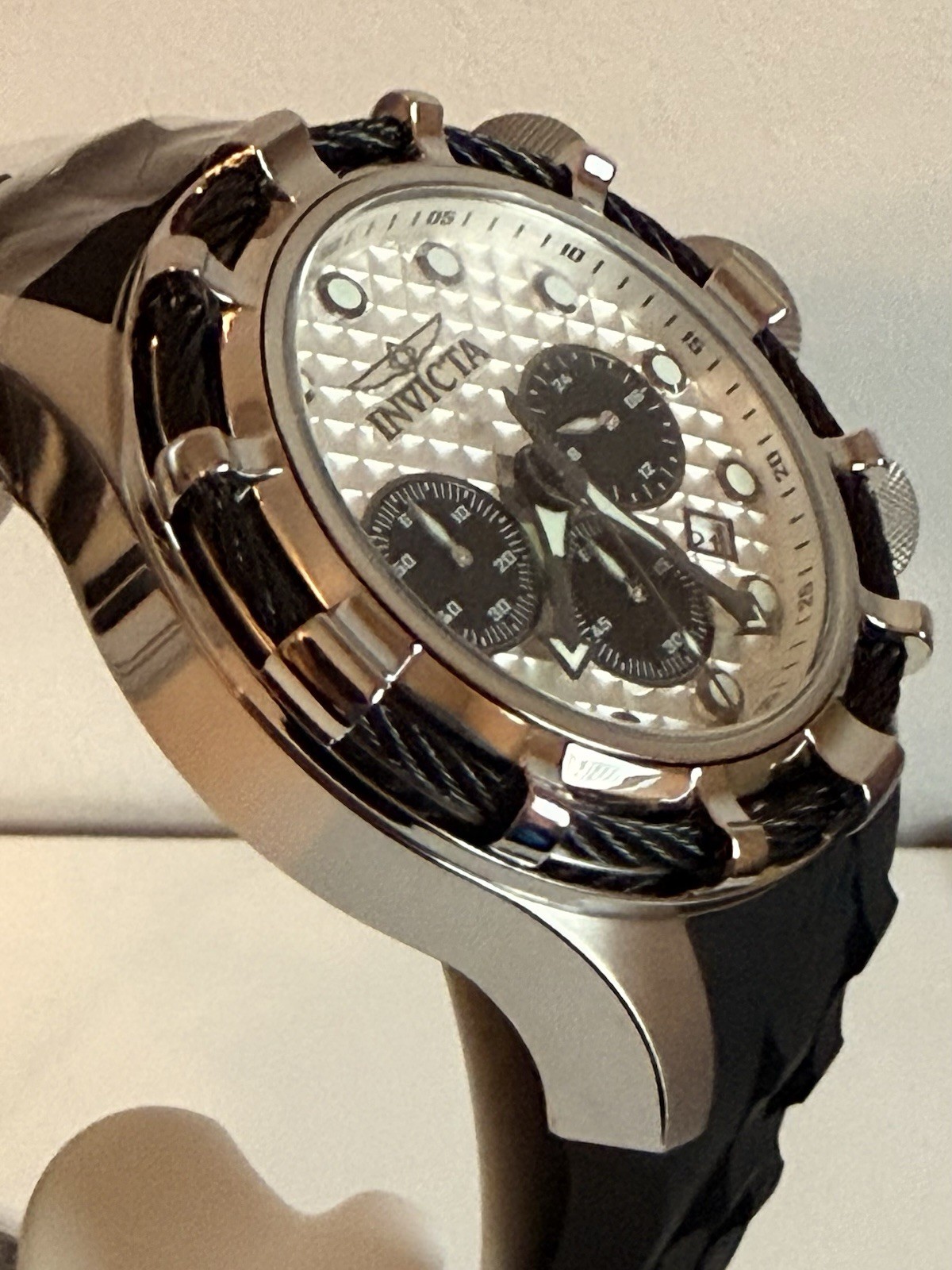 Invicta Men’s Watch Bolt Chronograph Antique Silver and Black Dial Strap 49163