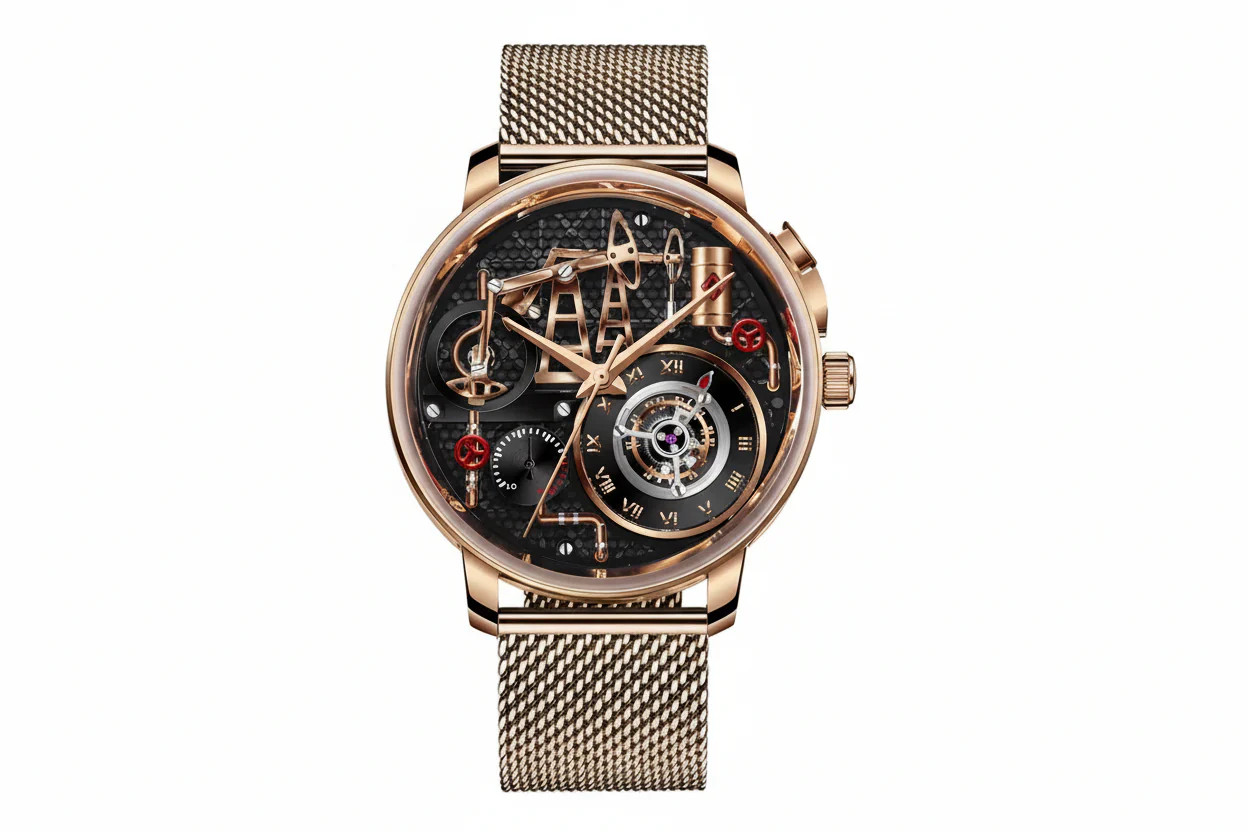 PINDU PD6673 Men’s Oil Pump Dial Quartz Watch Skeleton