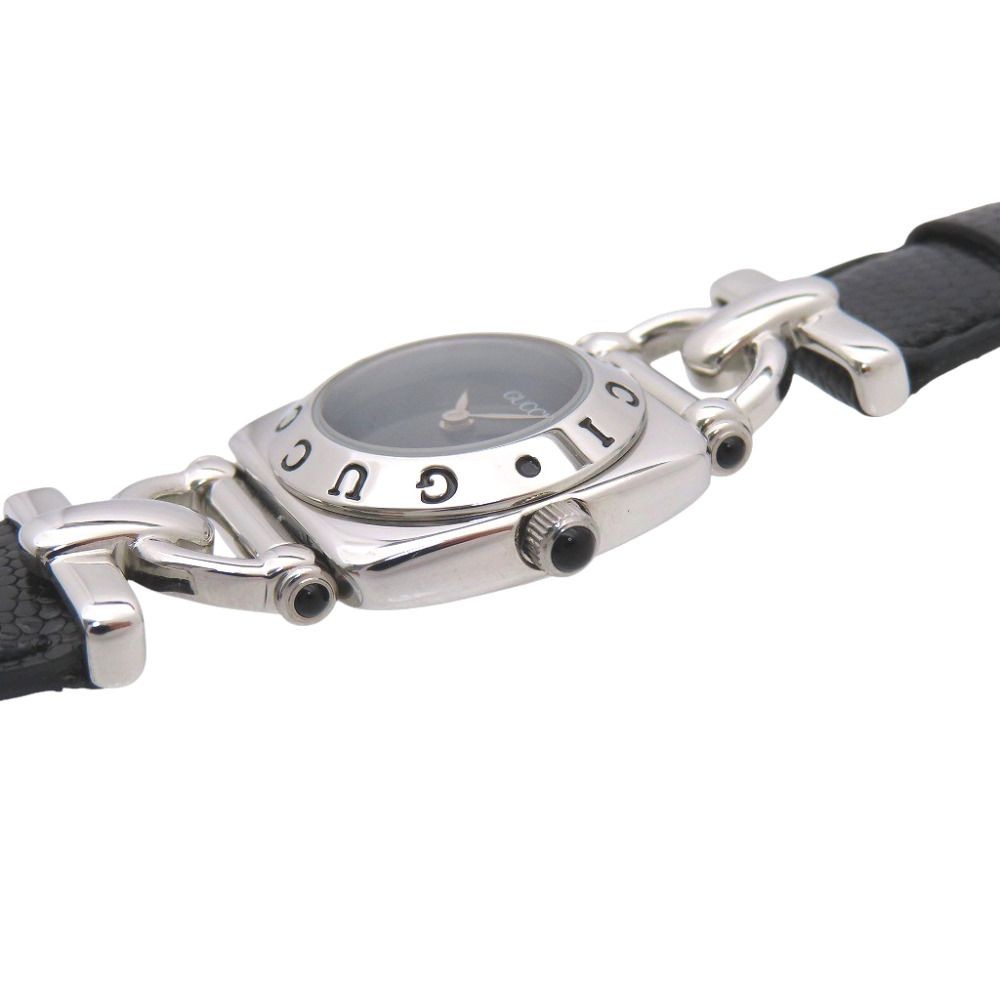 Excellent Condition Gucci 6300L Quartz Watch Stainless Steel Embossed Leather Bl