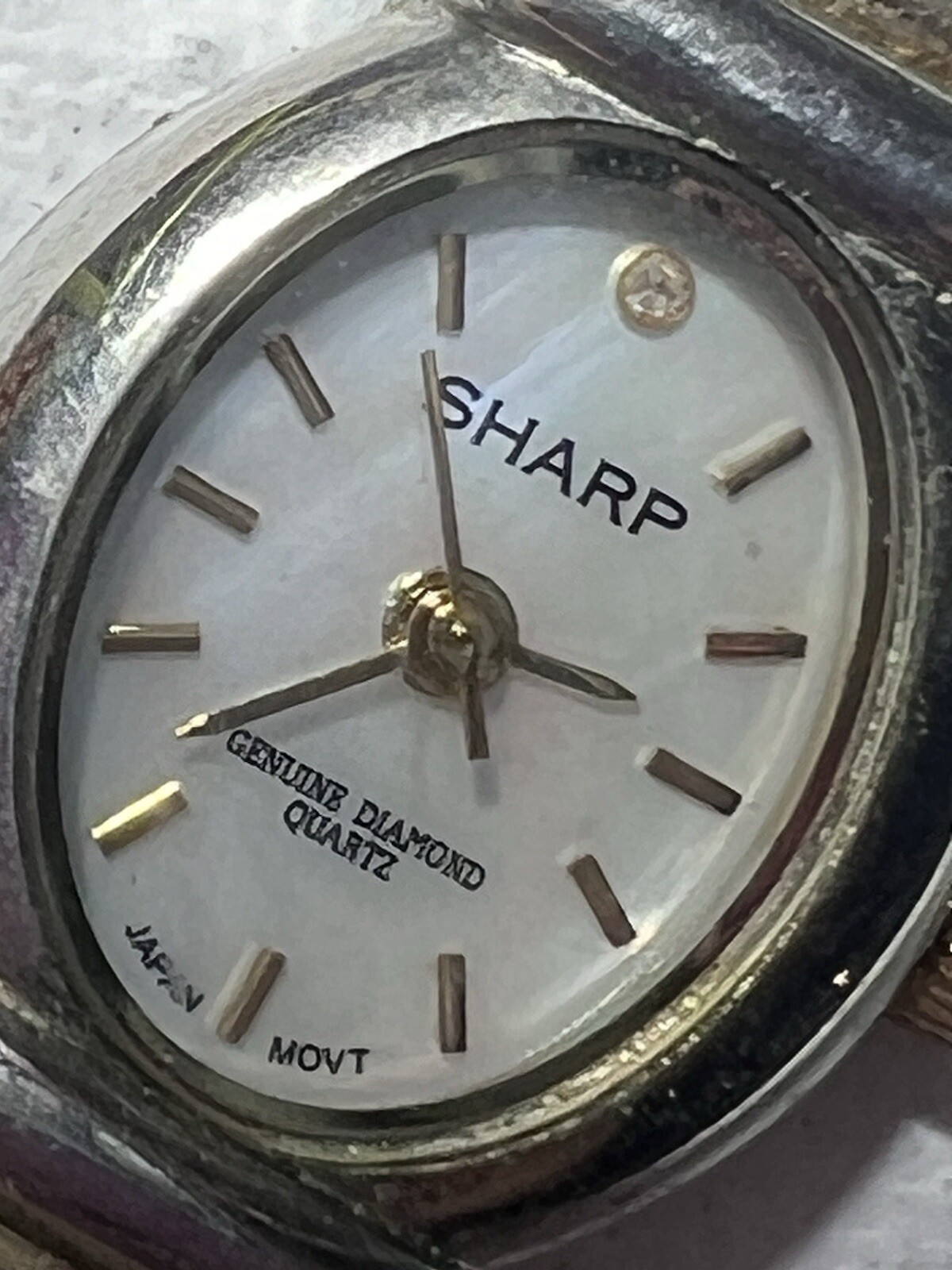 1930’s Sharp Ultra Light Watch Fiery MOP Dial Genuine Diamond woman two tone