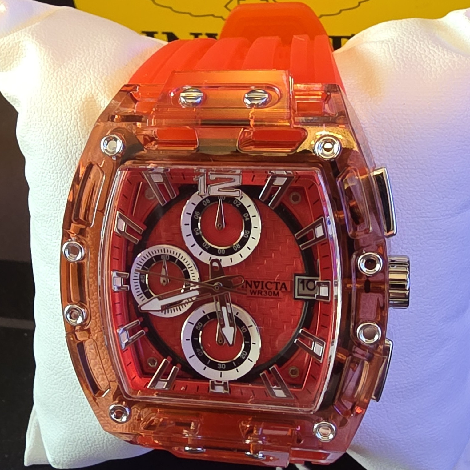Invicta Men’s S1 Rally Watch Date 30m Red Carbon, Clear Case/ Red Silicone Strap