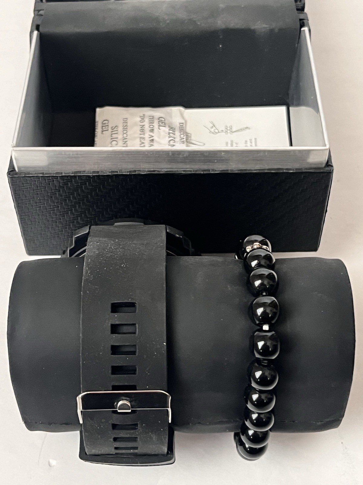 American Exchange Men’s Black Rubber Strap Watch 46mm Gift Set – Black New
