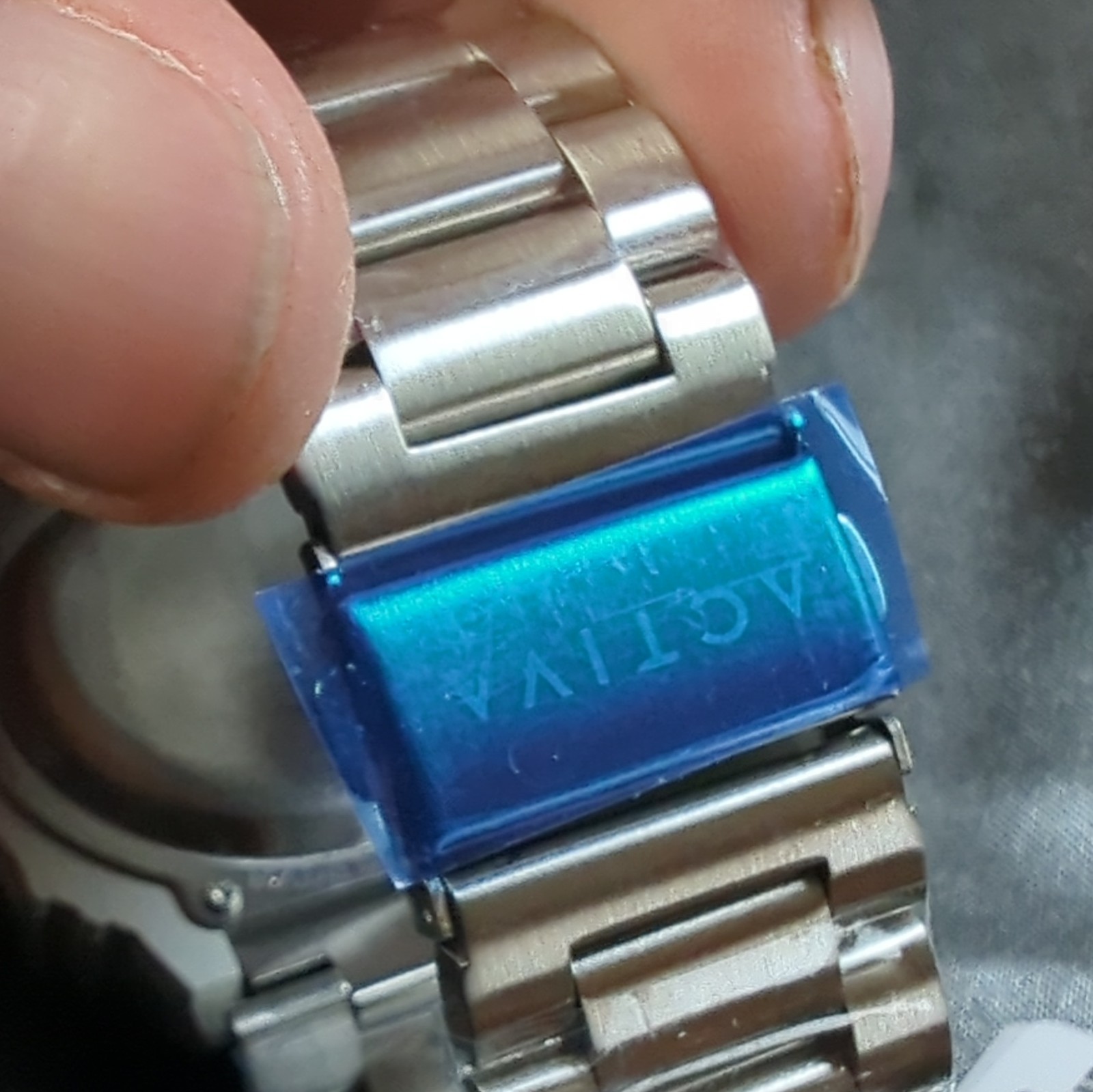 Activa Dual Time Quartz Sport Wristwatch Silver Blue Analog Digital Metal Band