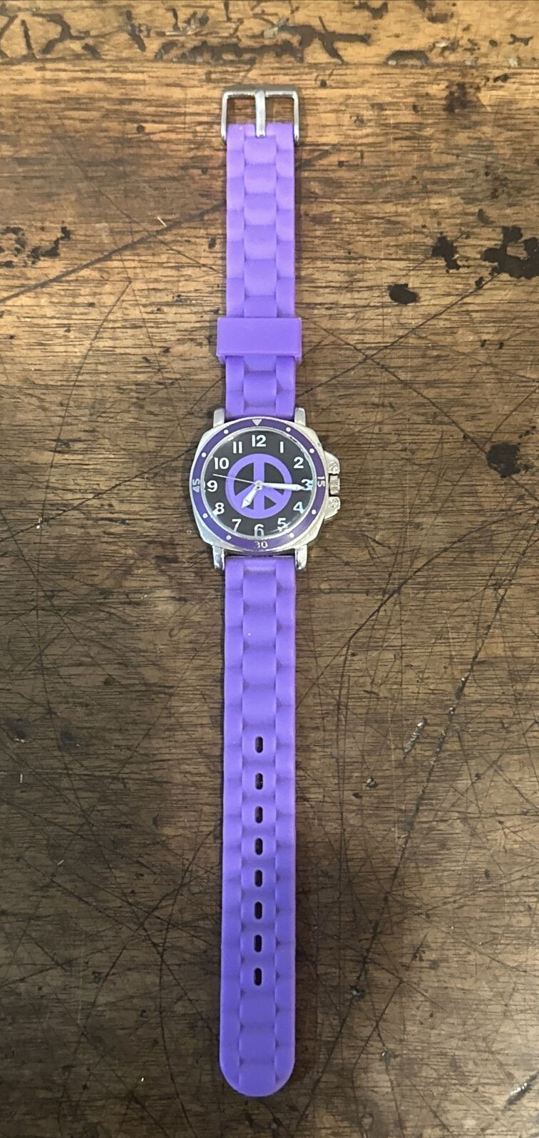 PURPLE BORA PEACE SIGN WATCH SILICONE BAND STAINLESS STEEL