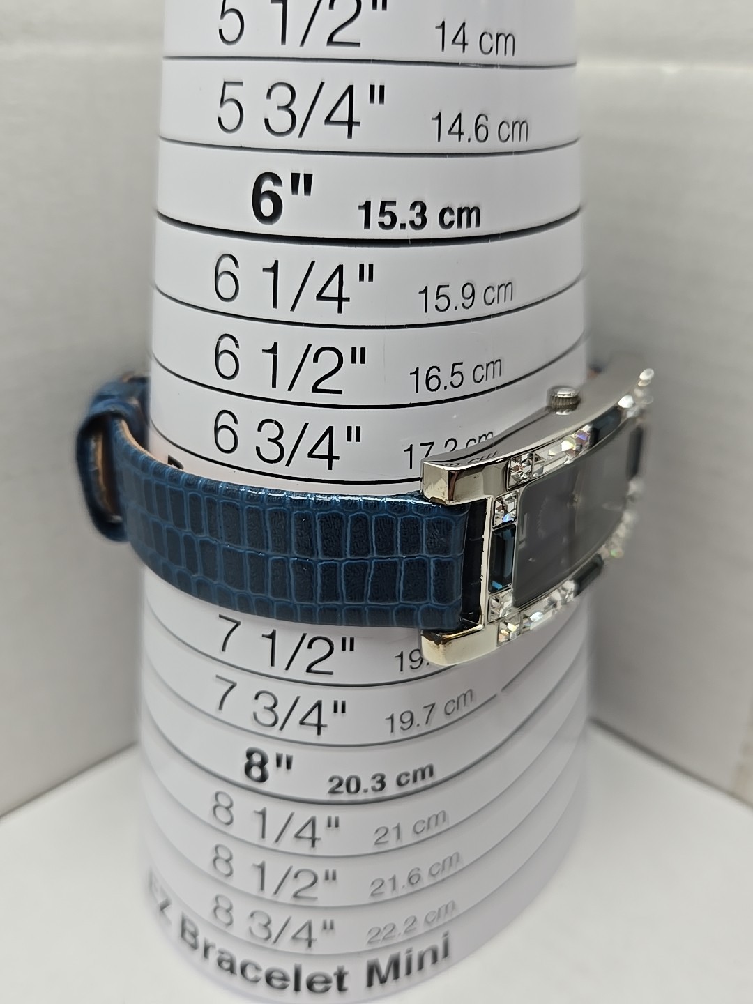 Adrienne Crystal Bezel Blue Alligator Leather Strap Womens Watch New Battery