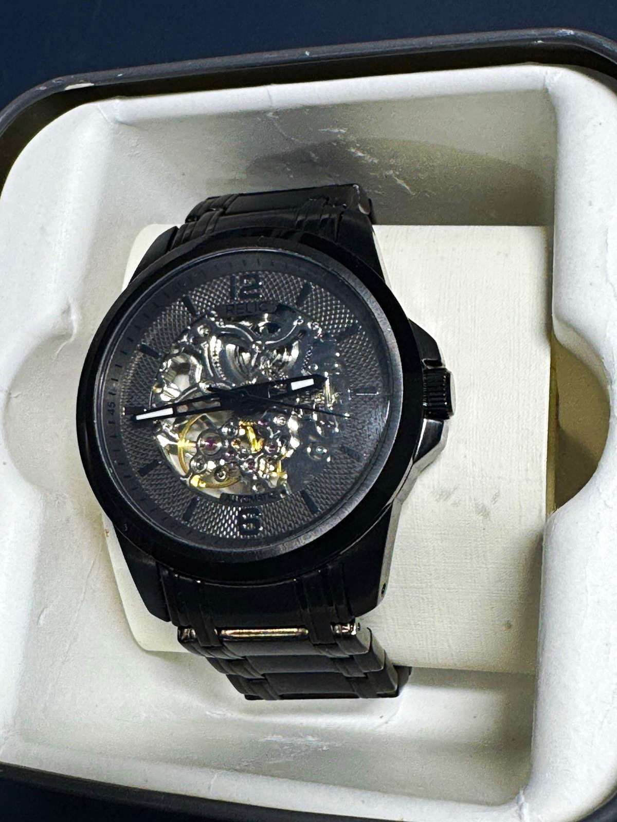 Relic by Fossil ZR12110 Automatic 50m Skeleton Dial Black SS Bracelet 42mm