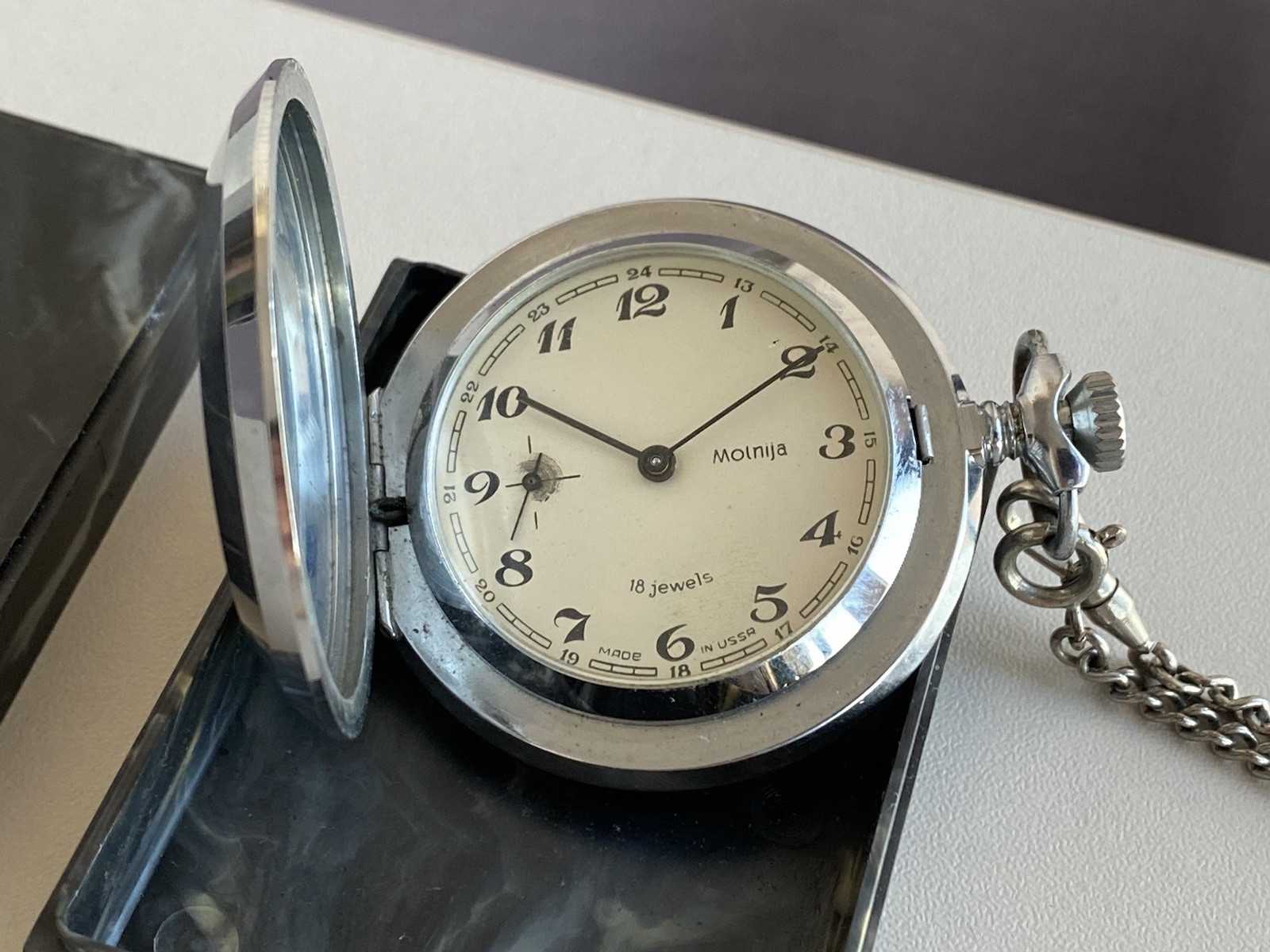 Vintage Pocket Watch Molnija 18 jewels Mechanical Soviet USSR