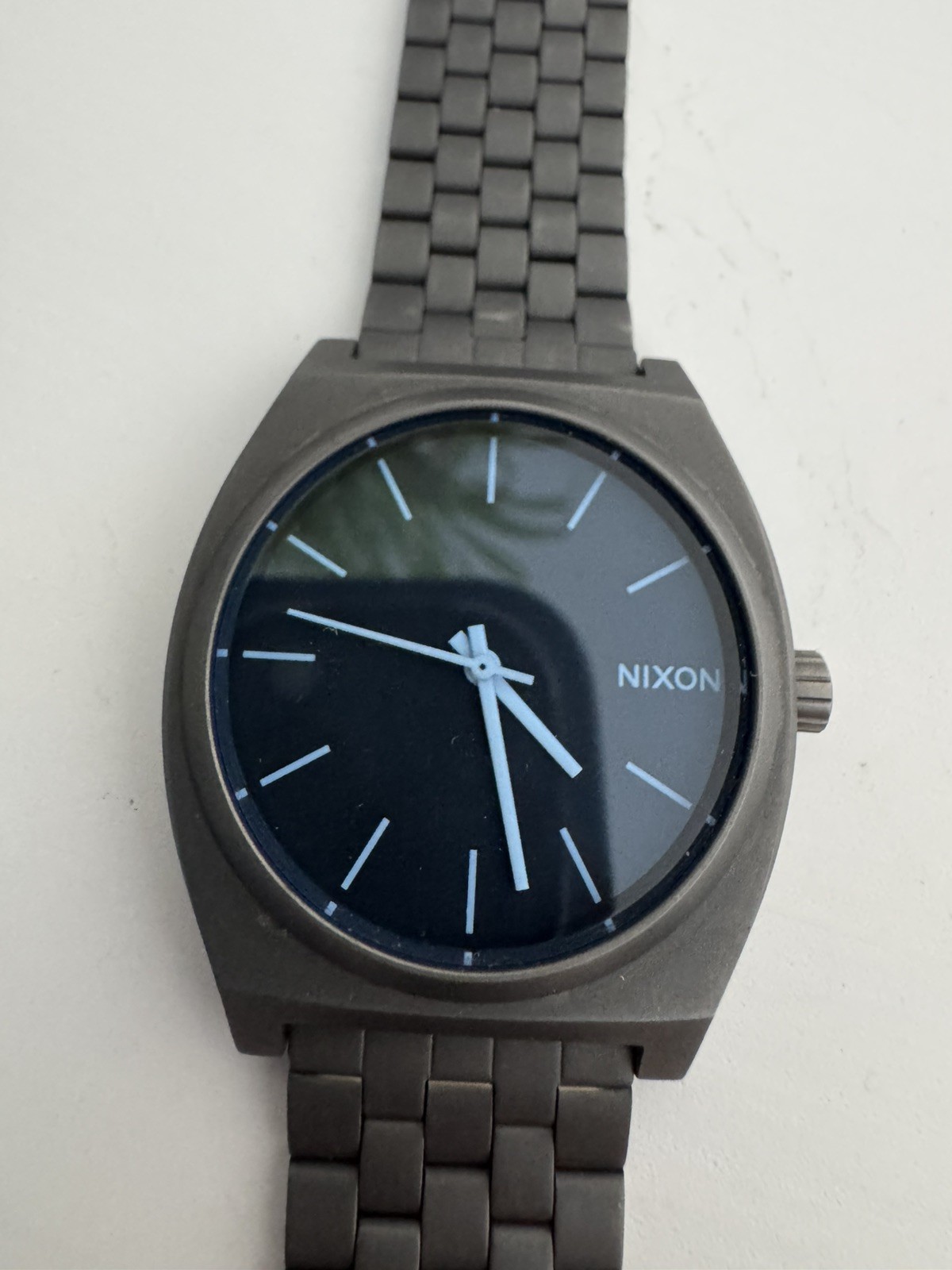 Nixon Minimal Watch, The Time Teller, Blue Face White Dial, Grey Stainless Steel