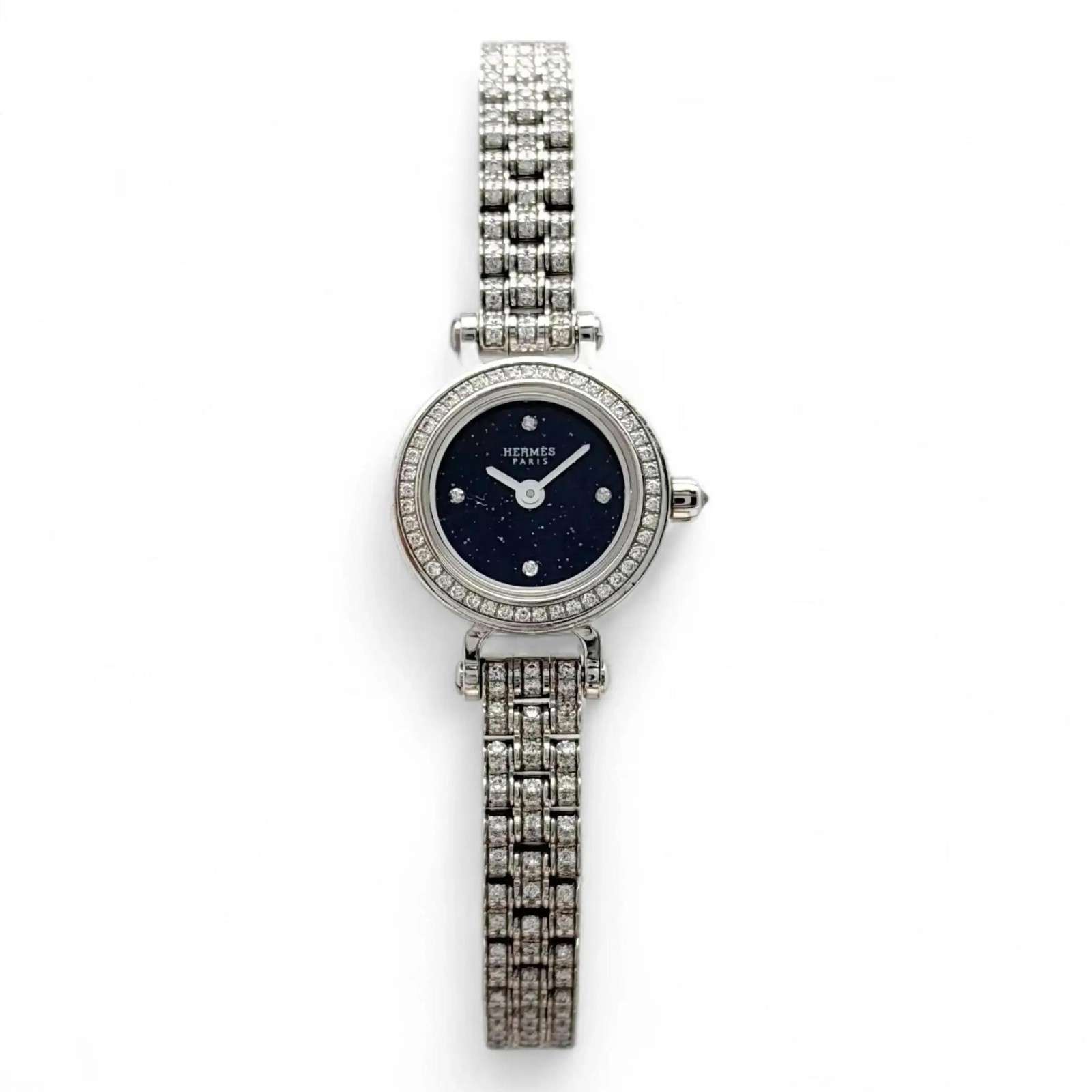 Hermes Faubourg Joaillerie 16.3 mm 18K Gold Diamond Blue Dial Watch W049640WW00