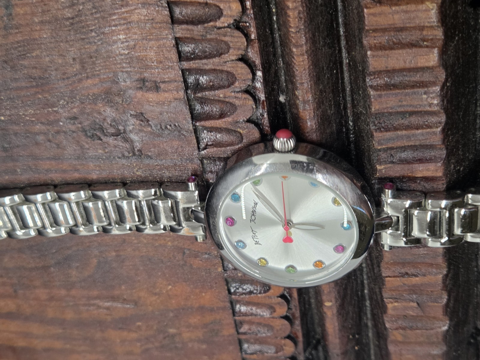 DESIGNER BETSEY JOHNSON BJ00285-01 Wristwatch WATCH Silver Tone Colorful Details