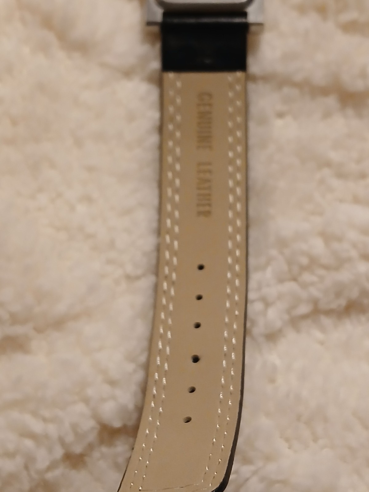 Vintage Decade Quartz Rectangle Watch Black Dial Silver Case Leather Strap EUC