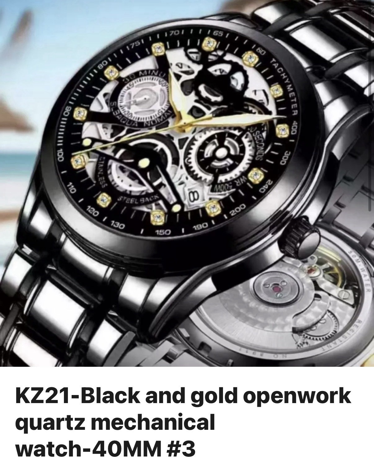 ORUSS 1853 Mens 40mm Watch Quarts Mechanical Movement Black/Gold