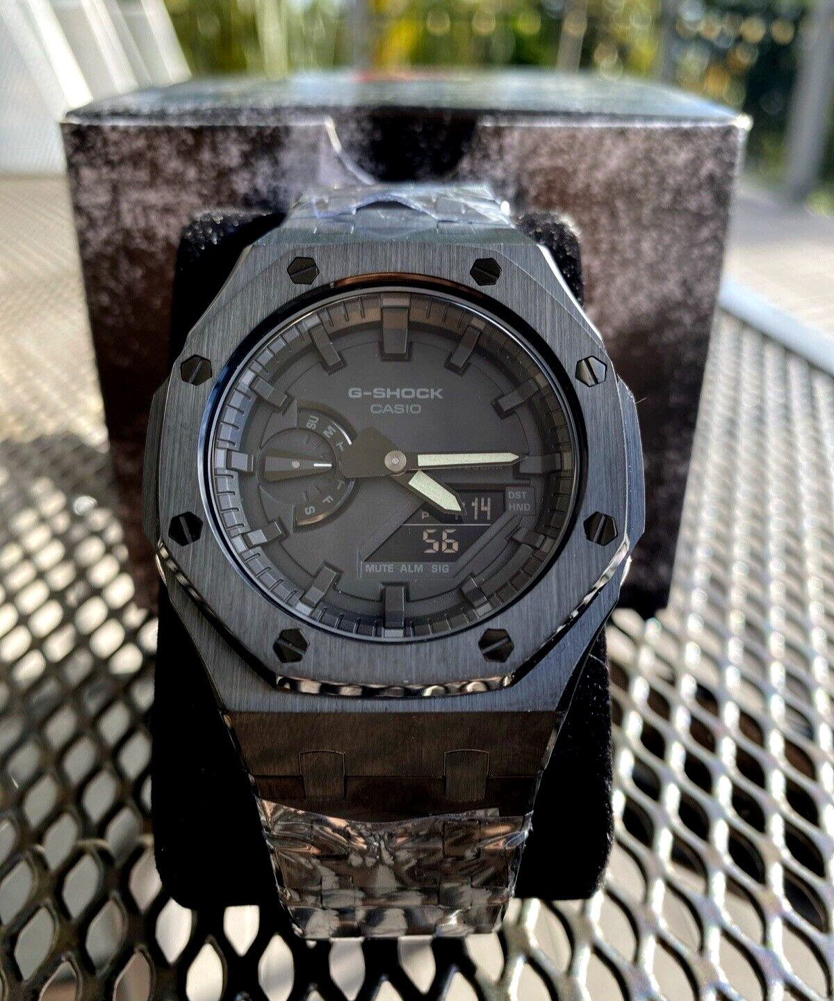 New Casio G-Shock GA2100 BLACKOUT Custom MOD All Black Color Stainless Steel