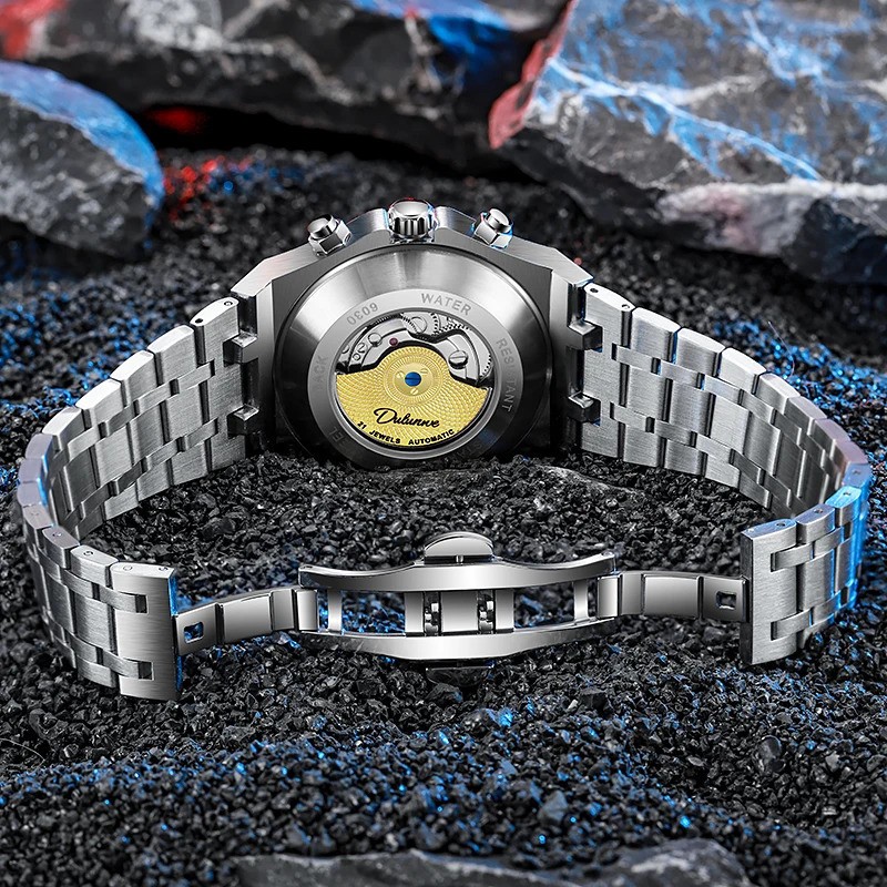 Men’s Tourbillon Mechanical Skeleton Watch Moon Phase Date Waterproof Automatic