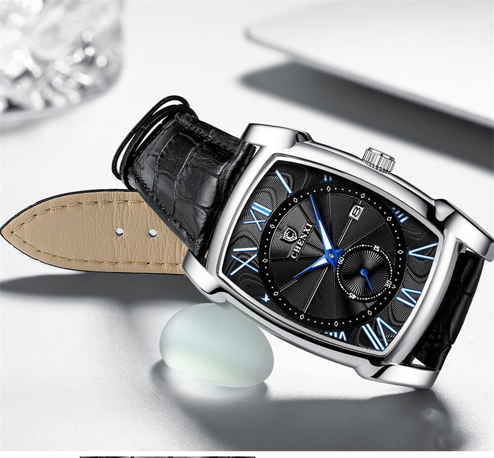 CHENXI Men’s Quartz Business Watches Leather Strap Rectangle Calendar Wristwach