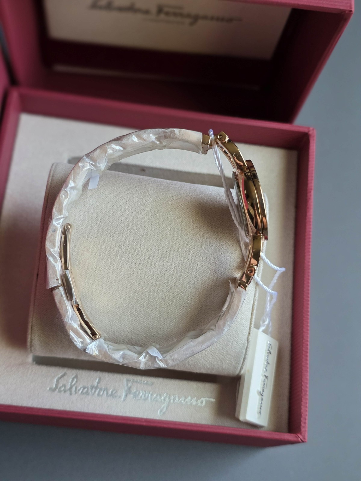 Brand New Ferragamo Double Gancini Stud IPRG Women’s Bracelet Watch- SFMI00322
