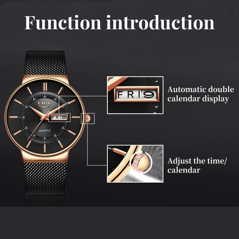 Ultra-thin Men’s Watch Quartz Date Stainless Steel Daily Wristwatch Waterproof