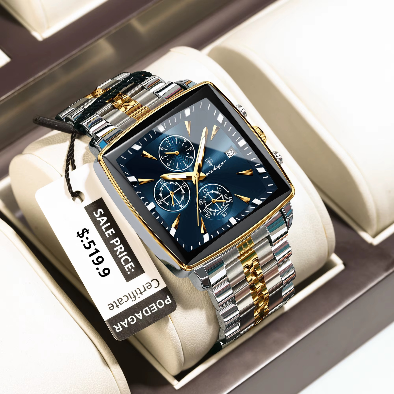 Men Luminous Quartz Watch Waterproof Chronograph Stainless Steel Wristwatch