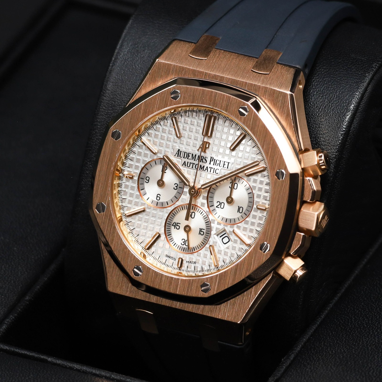 Audemars Piguet Royal Oak 39mm Rose Gold Silver Tapisserie Strap 26320OR