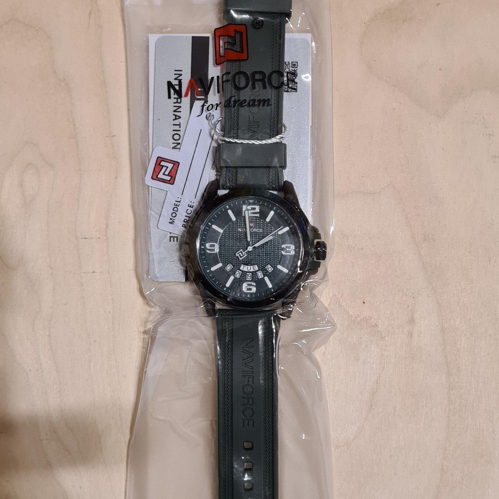 Naviforce Watch Waterproof Day Date Display Black TPU Strap
