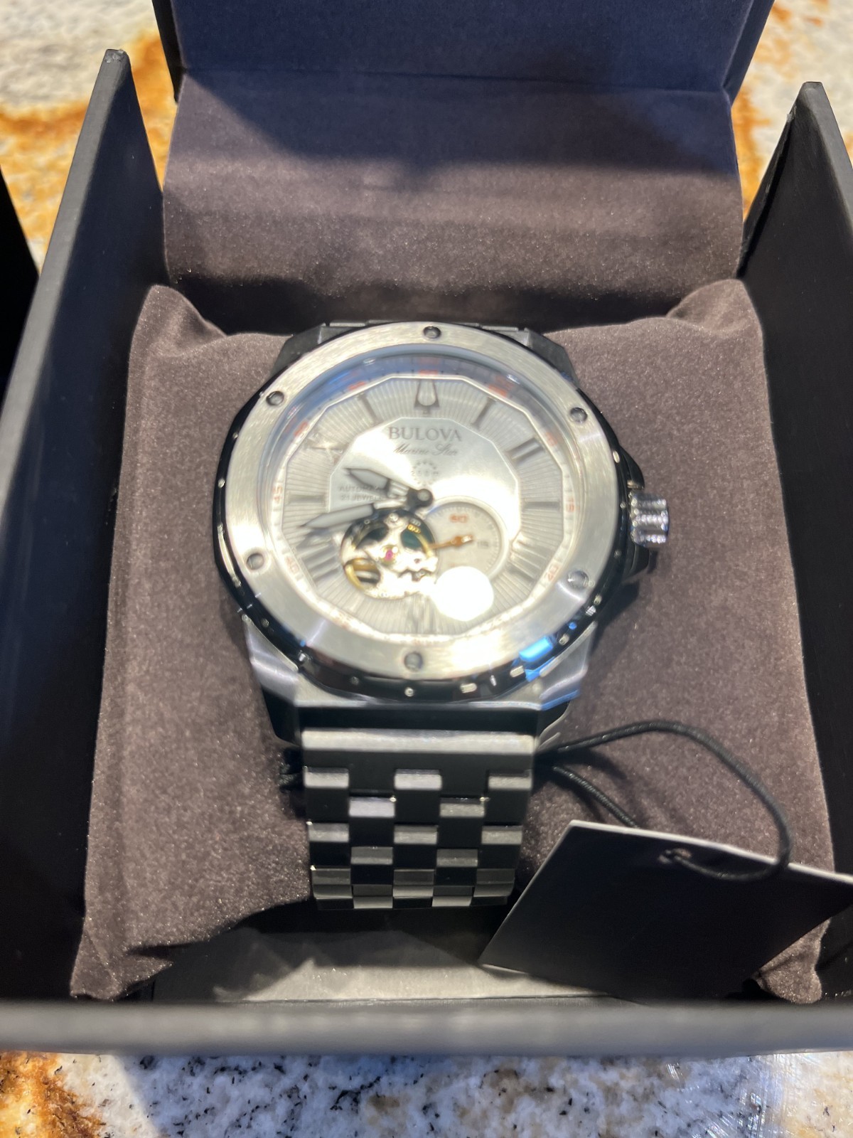 Bulova Marine Star Automatic Silver Dial Thick Stainless Steel Band Mens Watch