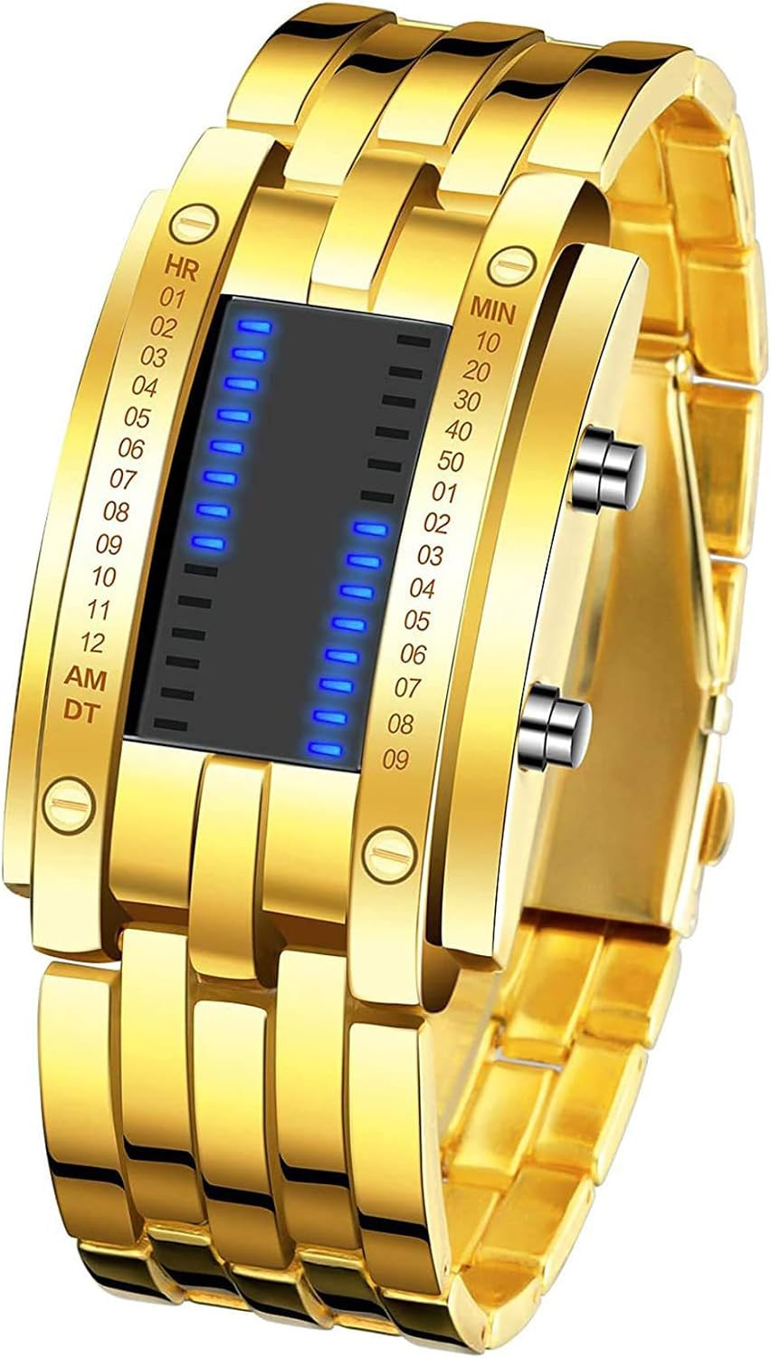 Men’S LED Digital Wrist Watch Futuristic Binary Display Stainless Steel
