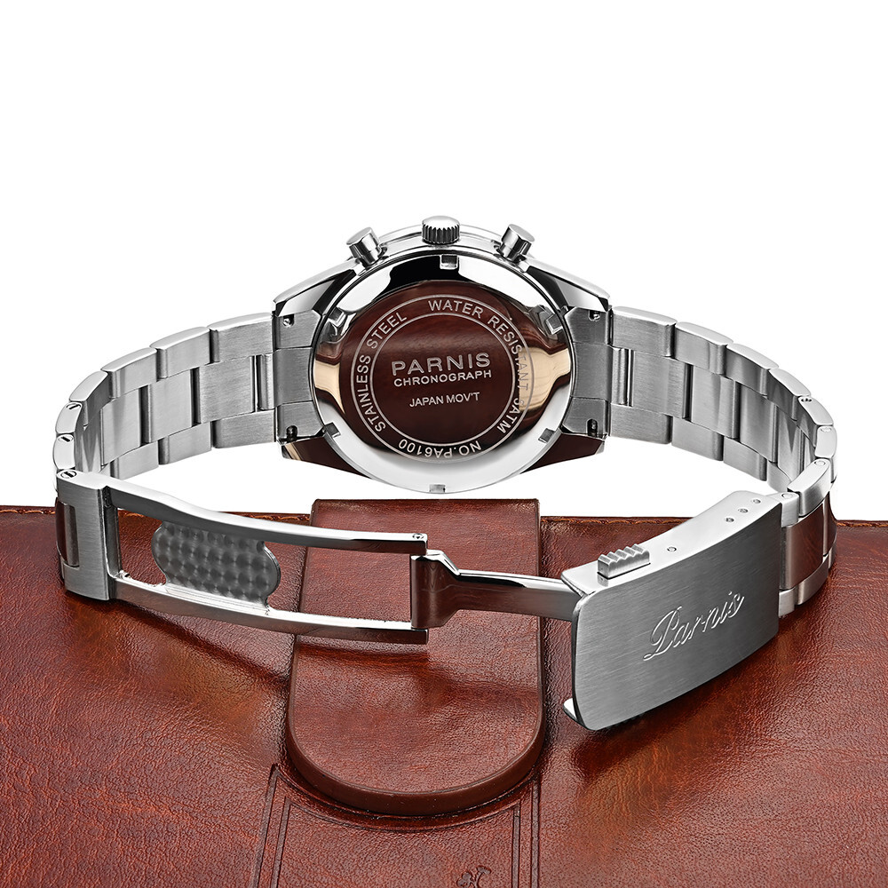 40mm Parnis Quartz Chronograph Men Watch Sapphire Crystal Date Indicator